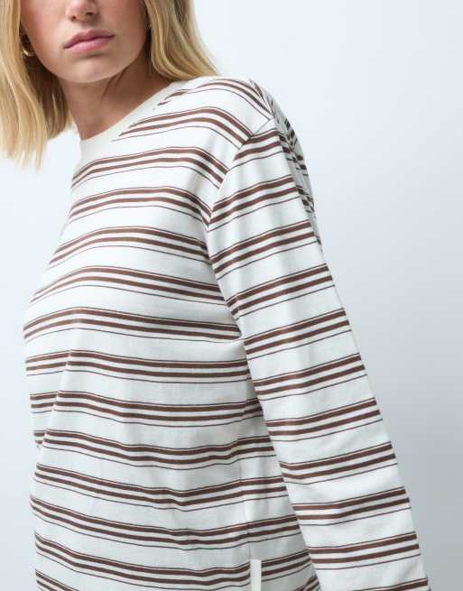 JJXX camiseta extragrande de manga larga a rayas en blanco, 2 de 4