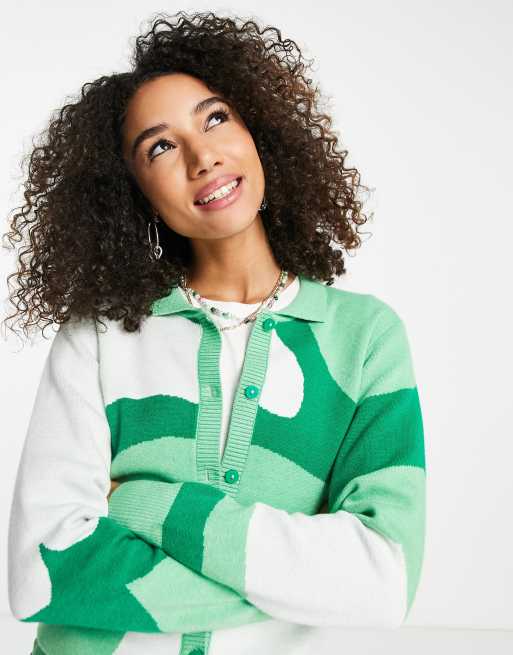 JJXX - Cardigan med grønt bølgemønster i jacquard-strik, 3 af 4