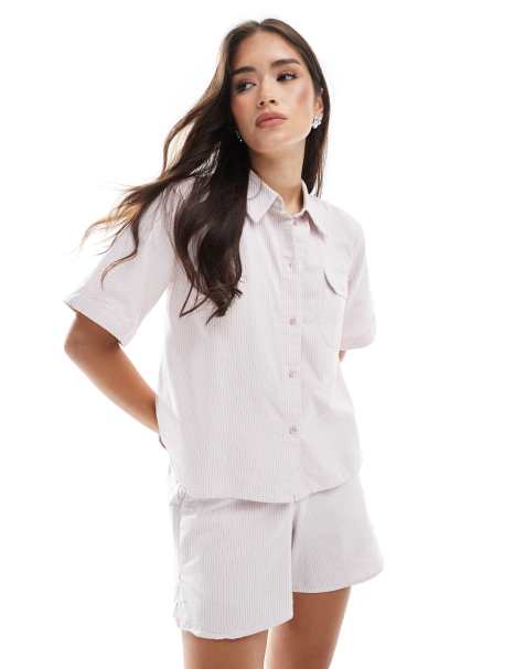 JJXX - Chemise courte d'ensemble oversize à rayures - Rose - view 1