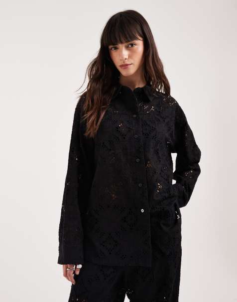 JJXX - Chemise d'ensemble à manches longues en broderie anglaise - Noir - view 1