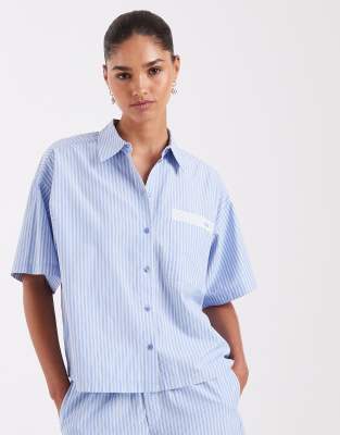 Chemise d'ensemble en popeline rayée - Bleu 38