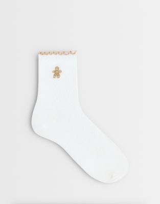 Jjxx Christmas Gingerbread Frilly Socks In White