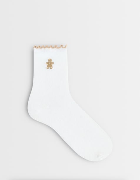 JJXX christmas gingerbread frilly socks in white and beige - view 1