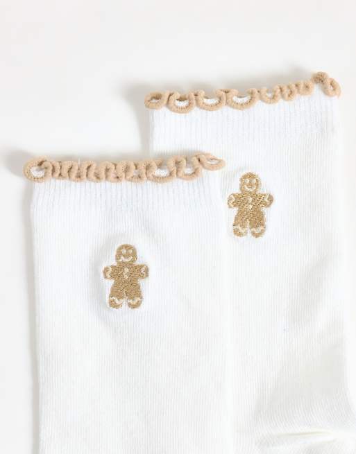 JJXX christmas gingerbread frilly socks in white and beige, 2 of 3