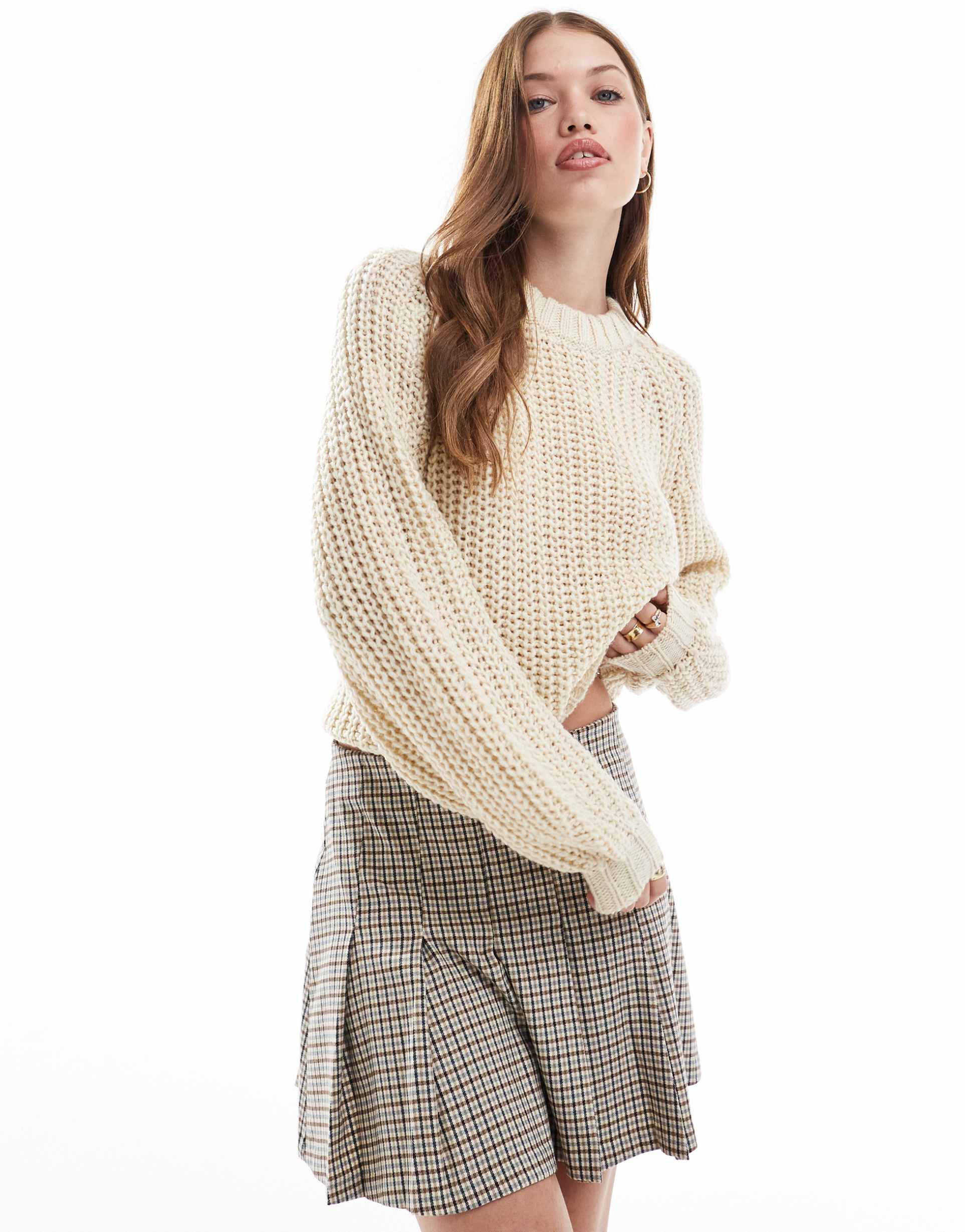 jjxx chunky cropped sweater in buttermilk