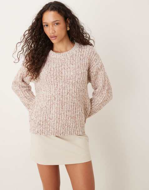 JJXX chunky knitted jumper with in cream and pink mix