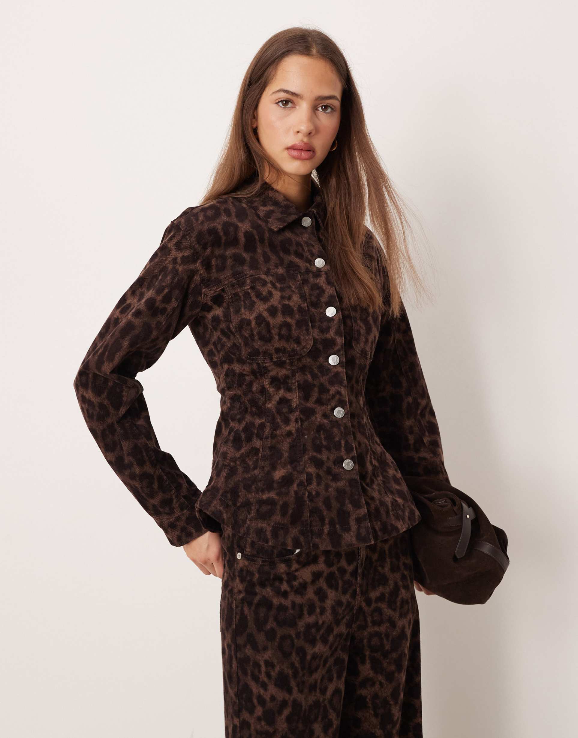 jjxx cinched corduroy jacket in dark leopard print - part of a set
