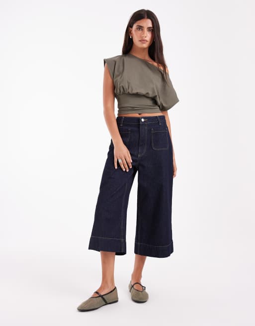 JJXX cinched waist off shoulder top in olive green, 3 of 4