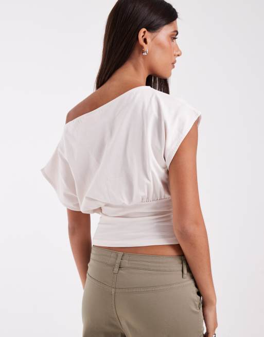 JJXX cinched waist top with Paris print in white, 3 of 4