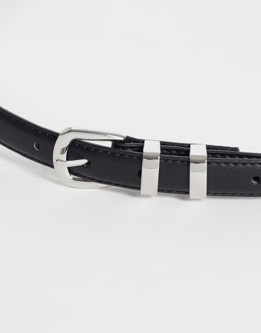 JJXX - cinturón skinny de cuero con hebilla plateada en negro, 2 de 3