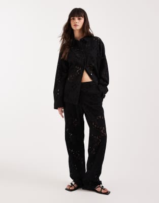 JJXX JJXX co-ord broderie trousers in black