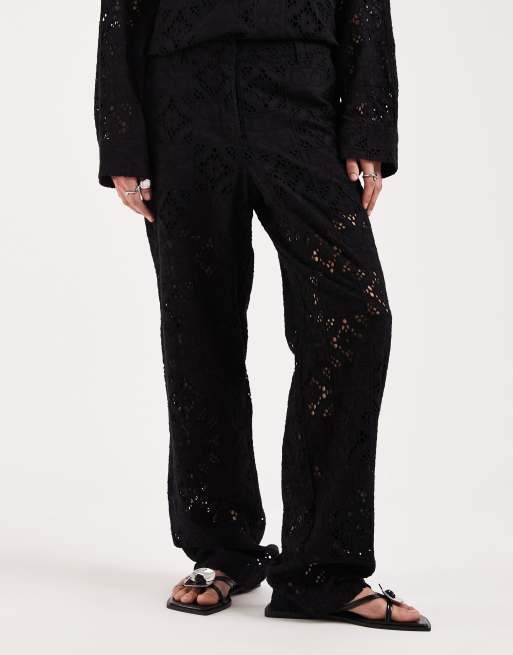 JJXX co-ord broderie trousers in black, 2 of 5
