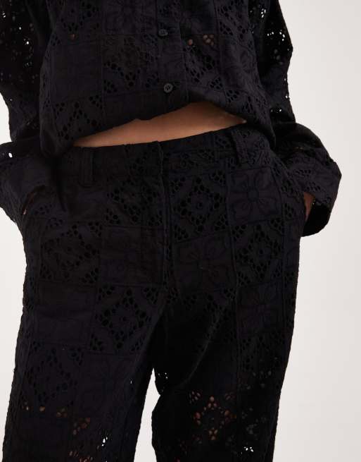 JJXX co-ord broderie trousers in black, 3 of 5