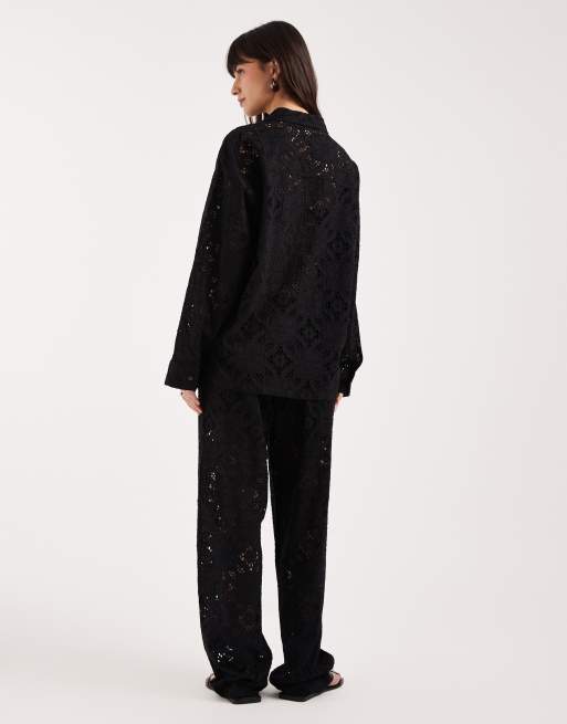 JJXX co-ord broderie trousers in black, 4 of 5