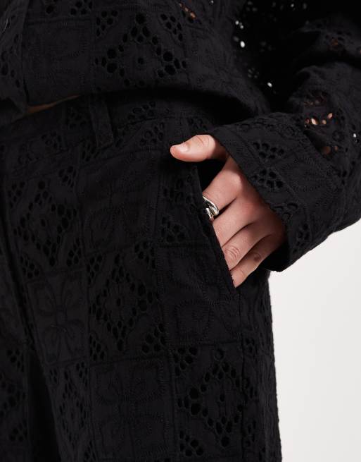 JJXX co-ord broderie trousers in black, 5 of 5
