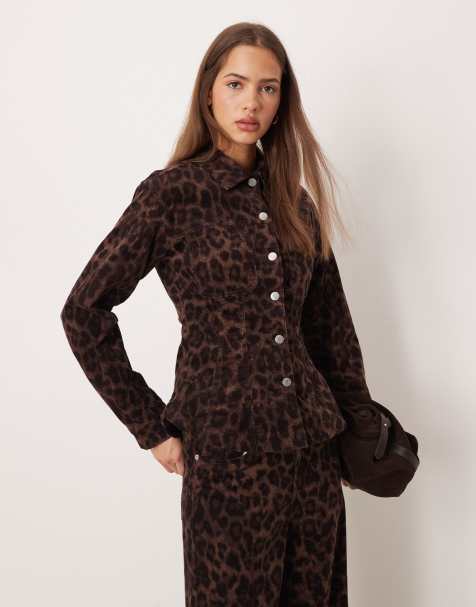 JJXX co-ord cinched cord jacket in dark leopard print - view 1