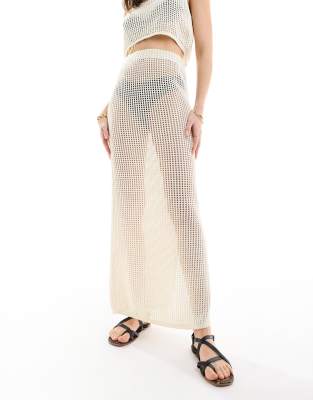 JJXX JJXX co-ord crochet maxi skirt in beige-Neutral