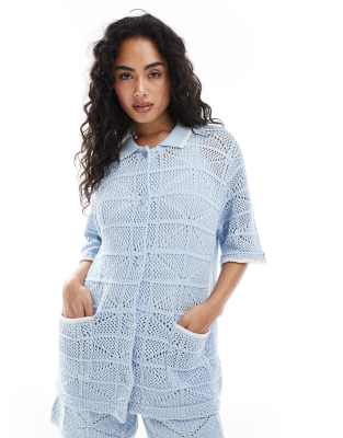 JJXX JJXX co ord crochet shirt in blue-White