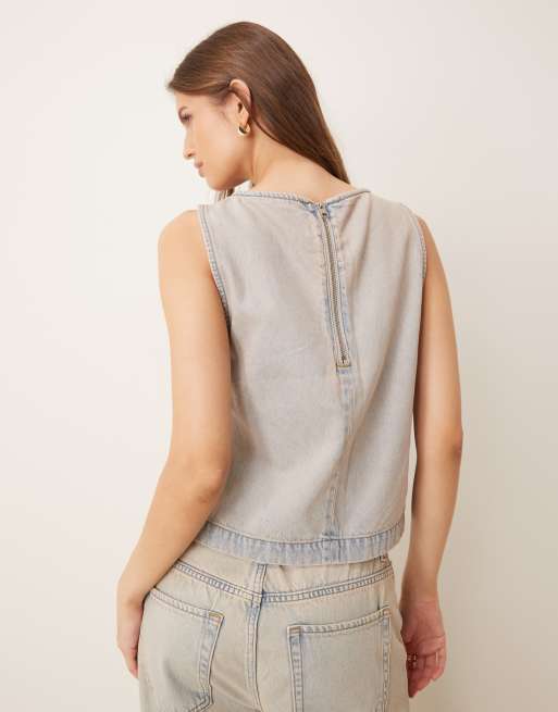 JJXX co-ord denim top with side detail in light blue wash, 4 of 4
