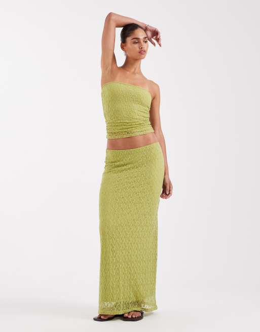JJXX co-ord lace bandeau top in green, 2 of 4