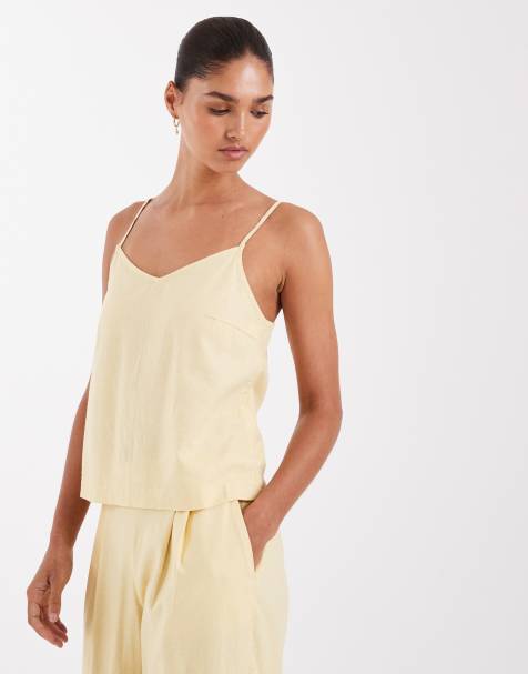 JJXX co ord linen blend cami top in butteryellow - view 1