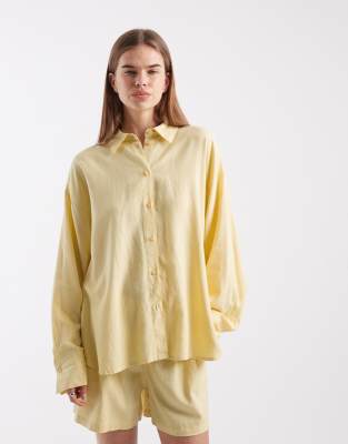 Jjxx Co Ord Linen Blend Stripe Shirt In Yellow