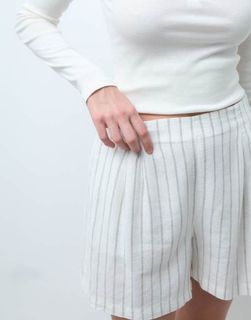 JJXX co ord linen blend stripe shorts in white, 3 of 5