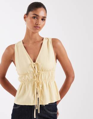 JJXX JJXX co-ord linen blend tie up front top in butter yellow