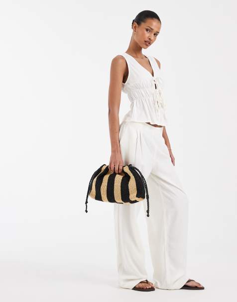 JJXX co ord linen blend trousers in white - view 1