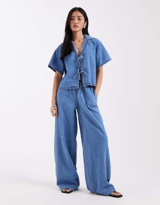 Jjxx Co-ord Linen Mix Drawstring Pull On Jeans In Blue