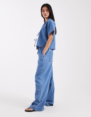 Jjxx Co-ord Linen Mix Drawstring Pull On Jeans In Blue