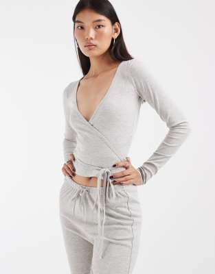 Jjxx Co-ord Long Sleeve Wrap Top In Gray