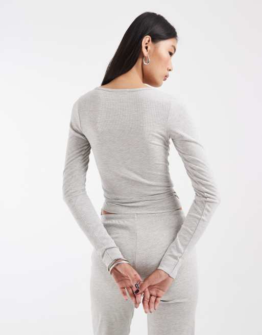 JJXX co-ord long sleeve wrap top in light grey, 3 of 4