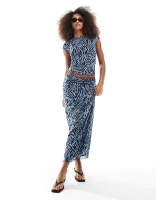 JJXX JJXX co-ord mesh long skirt in blue zebra print-Multi
