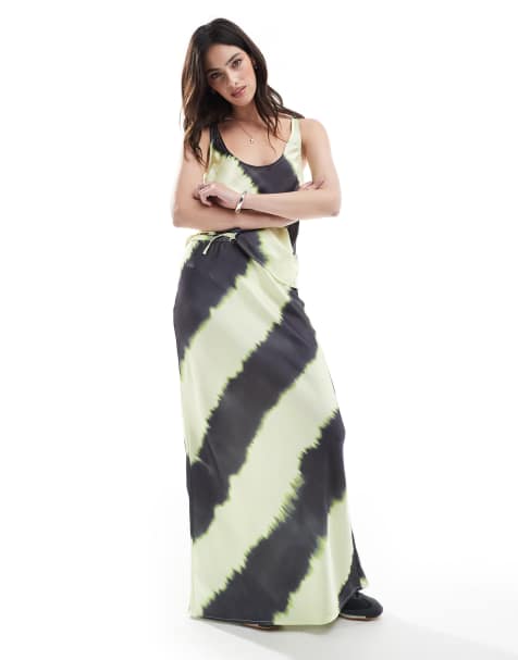 JJXX co-ord satin skirt in yellow print - view 1