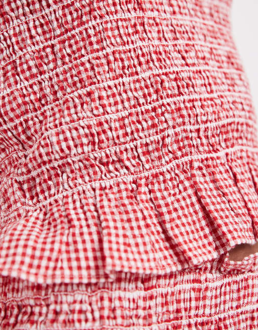 JJXX co-ord seersucker check top in red , 3 of 4