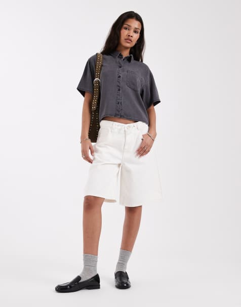 JJXX - Co-ord set van baggy jort en overhemd in zwart met wassing - view 1