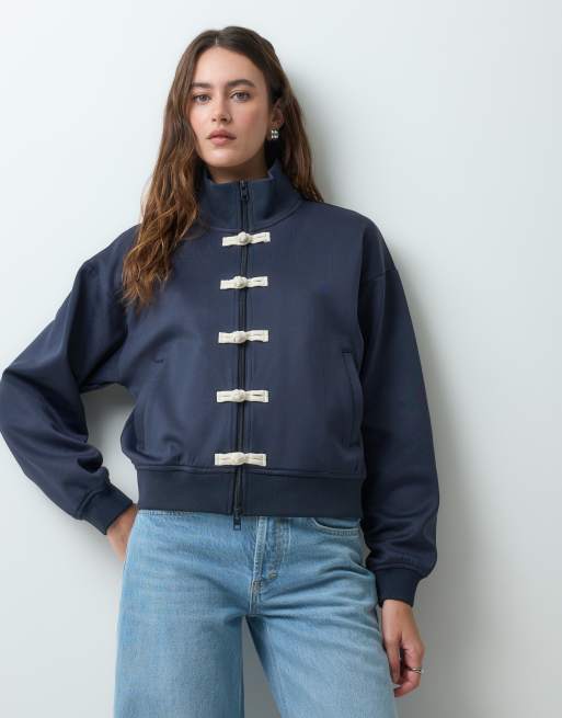 JJXX co-ord track jacket with pankou clasp detail in navy, 2 of 4