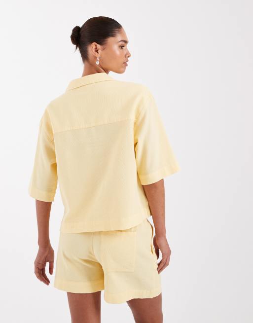 JJXX co-ord waffle shirt in yellow, 4 of 4