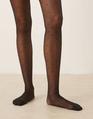 Collants transparents à pois - Noir S-M