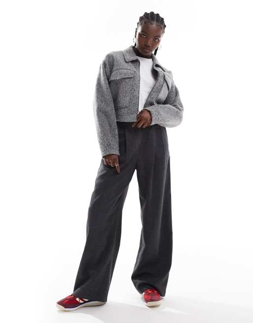 JJXX collared bomber jacket in gray