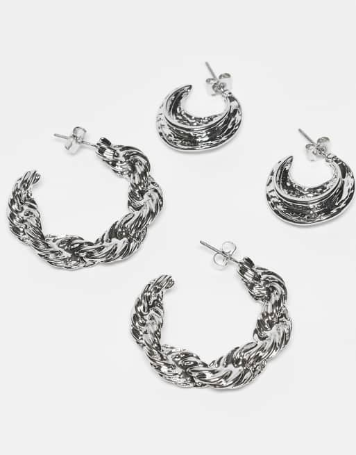 JJXX - Confezione da 2 paia di orecchini argento con design vario, 2 di 3