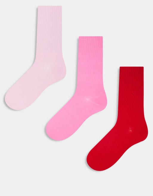 JJXX - Confezione da 3 calzini sportivi in tonalità miste rosa
