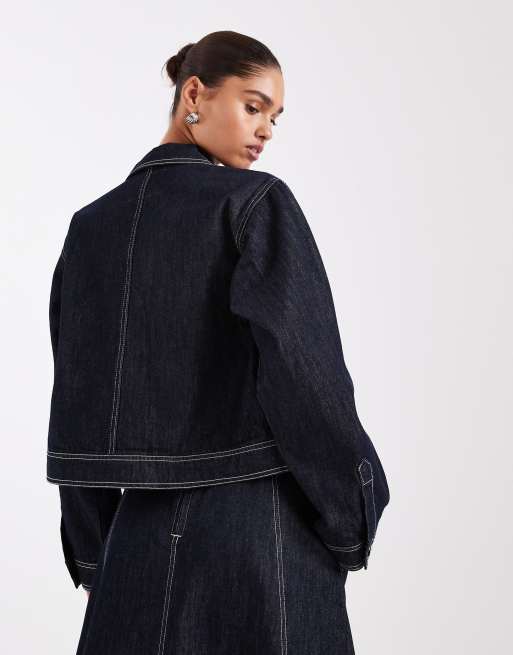 JJXX contrast stitch denim jacket with fireman clasp in dark blue
