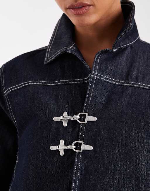 JJXX contrast stitch denim jacket with fireman clasp in dark blue