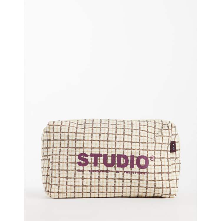 JJXX cosmetic bag with check in cream | ASOS