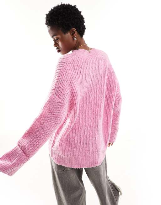 Pink Longline Crew Neck Jumper