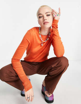 JJXX crew neck jumper in bright orange - ASOS Price Checker