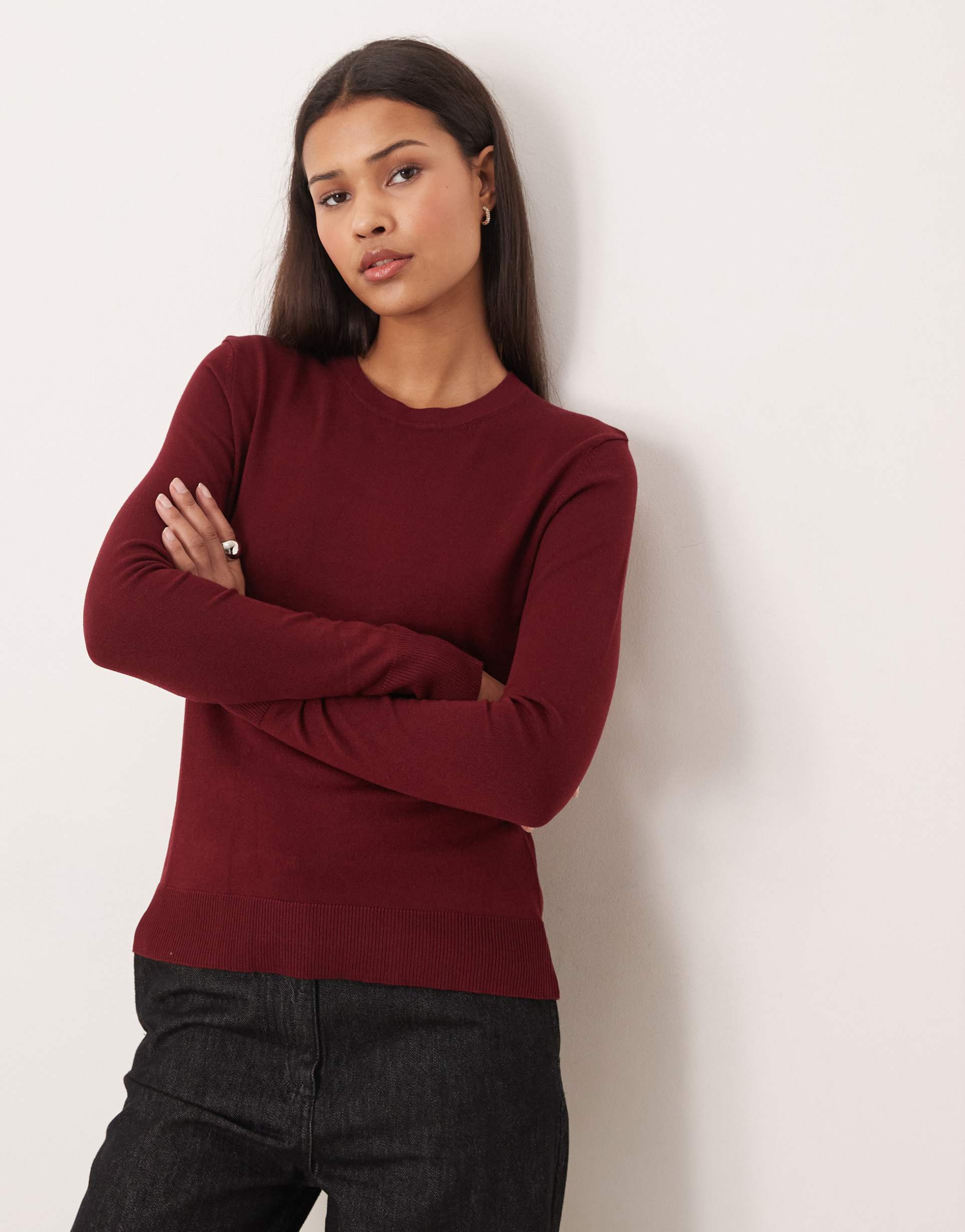 jjxx crew neck knit sweater in burgundy