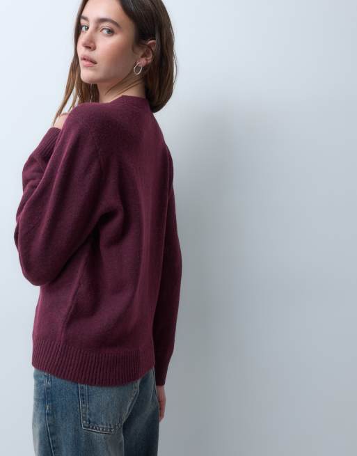 JJXX crew neck knitted sweater in deep burgundy, 4 of 4